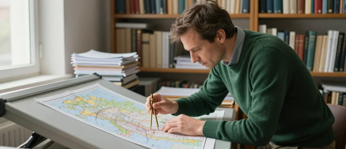 Un chercheur analyse une carte avec précision pour approfondir sa compréhension d'un sujet complexe.